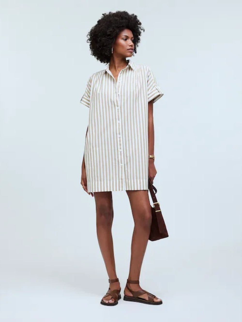 Madewell Collared Button-Front Mini Shirtdress large seed khaki stripe large